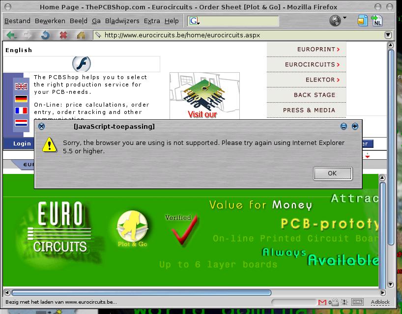 www.eurocircuits.be firefox message only IE